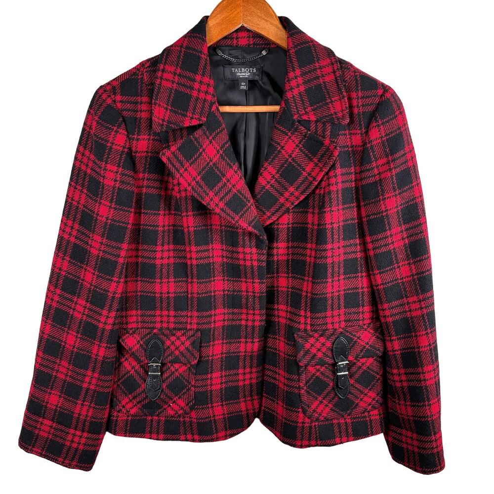 Talbots Women's Blazer 10 Petite Red Plaid Wool Blend Preppy Academia Coat